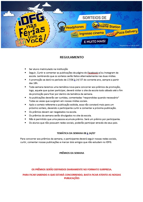 Regulamento da Promoção IDFG nas férias com você!